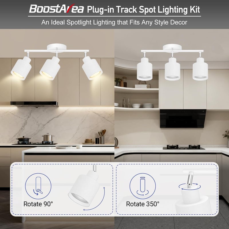 BoostArea Store 3-Light Led Track Lighting,White Ceiling Lighting Fixtures,Wall Sconces Ceiling Spotlight with Foldable Light Arms for Kitchen, Closet, Bedroom,GU10 Socket, Bulbs Not Included - Image 2